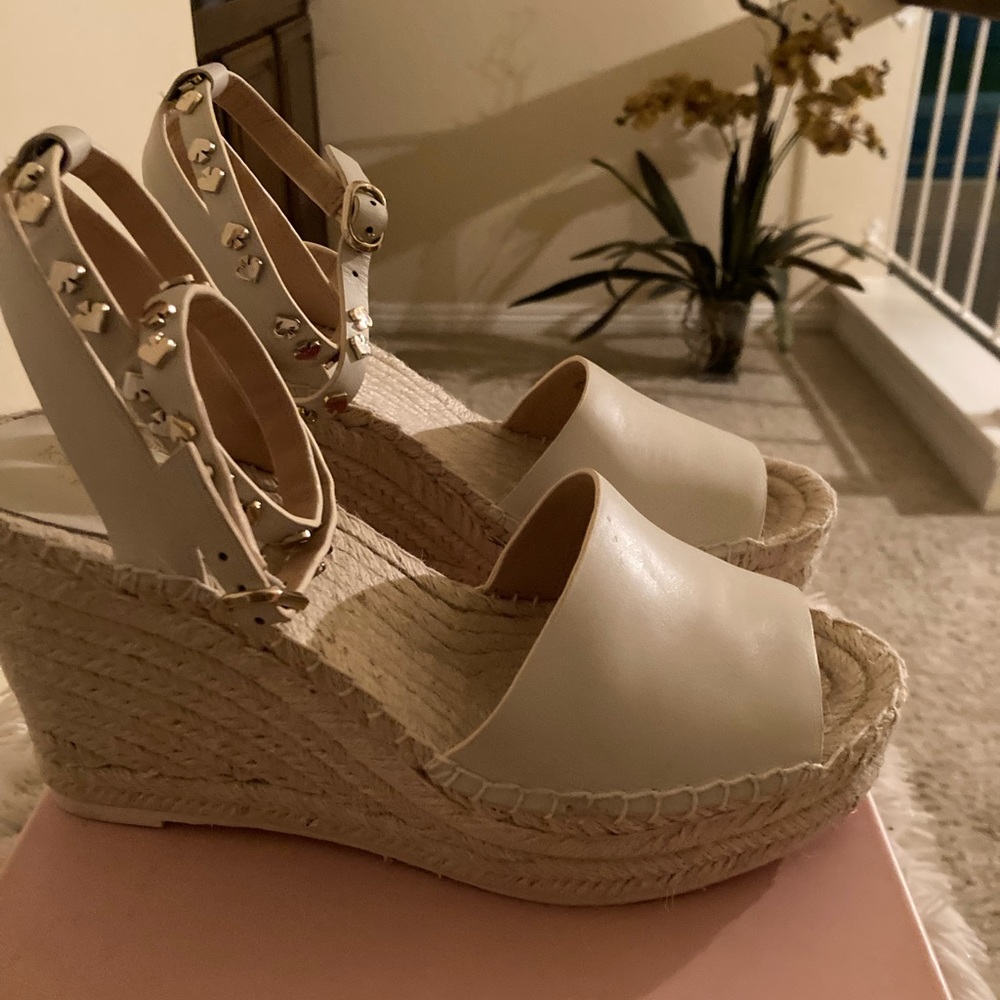 Kate Spade white wedges with criss cross ankle straps